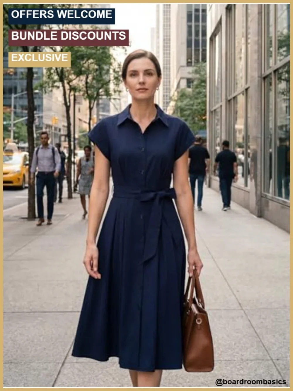 Women's Midi Shirt Dress V-Neck Cap Sleeve Fit-and-Flare with Pockets